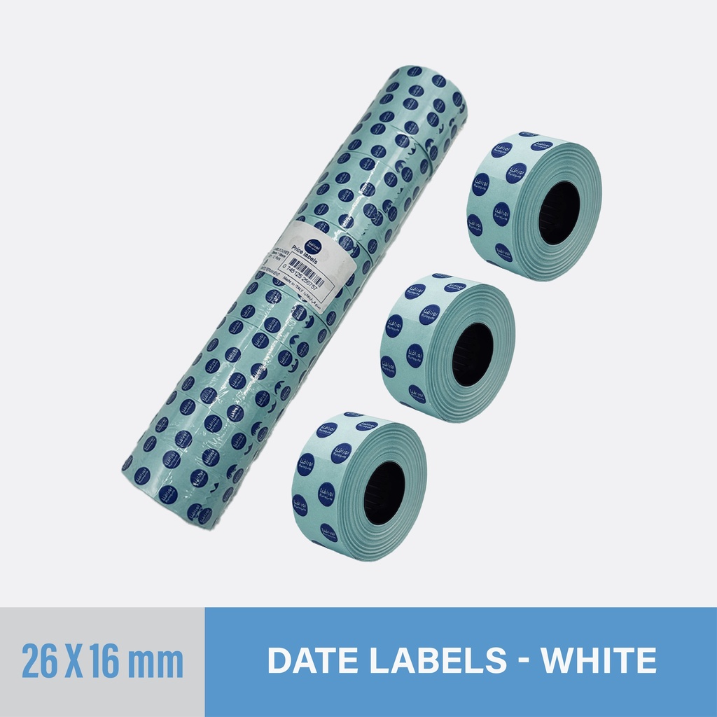 White Date Sticker 26x16mm - Two-Line - Non-Thermal